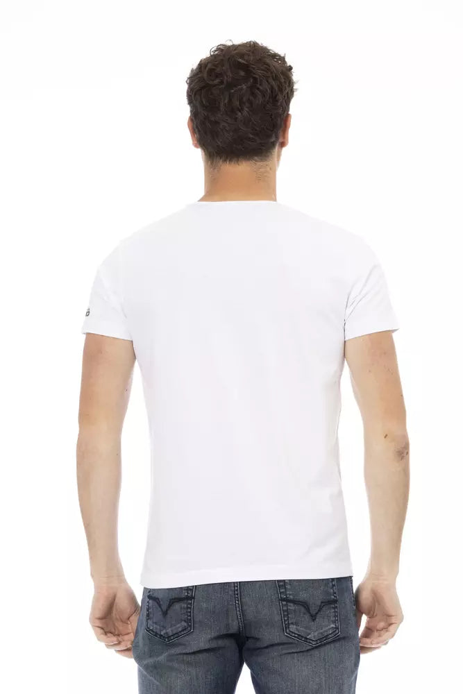 Elegantes weißes rundes Nacken -Baumwoll -T -Shirt