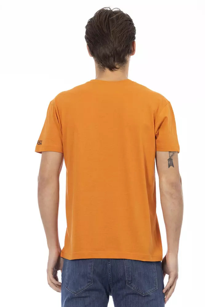 Lebendiges orangefarbenes V-Ausschnitt-T-Shirt mit elegantem Druck