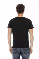 Camiseta negra casual elevada - manga corta y cuello redondo