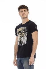 Schlankes schwarzes T -Shirt mit exklusiver Frontdruck