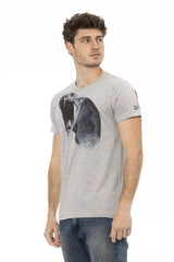 Chic Grey Baumwollmischung rundes Nacken -T -Shirt