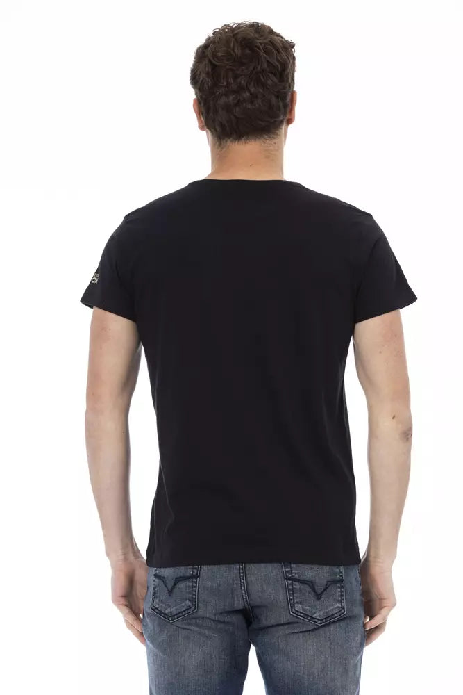 Schlankes schwarzes T -Shirt mit exklusiver Frontdruck