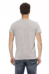 Chic Grey Cotton Blend Round Necy Tee