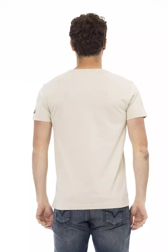 Beige Kurzarm Baumwollmischtee T -Shirt