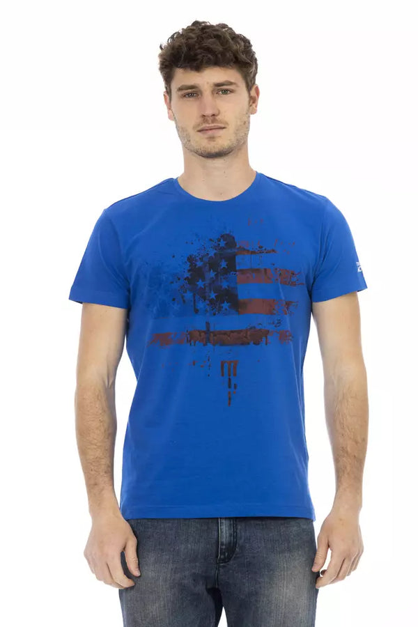 Elegant blaues Kurzarm -T -Shirt mit vorderem Druck