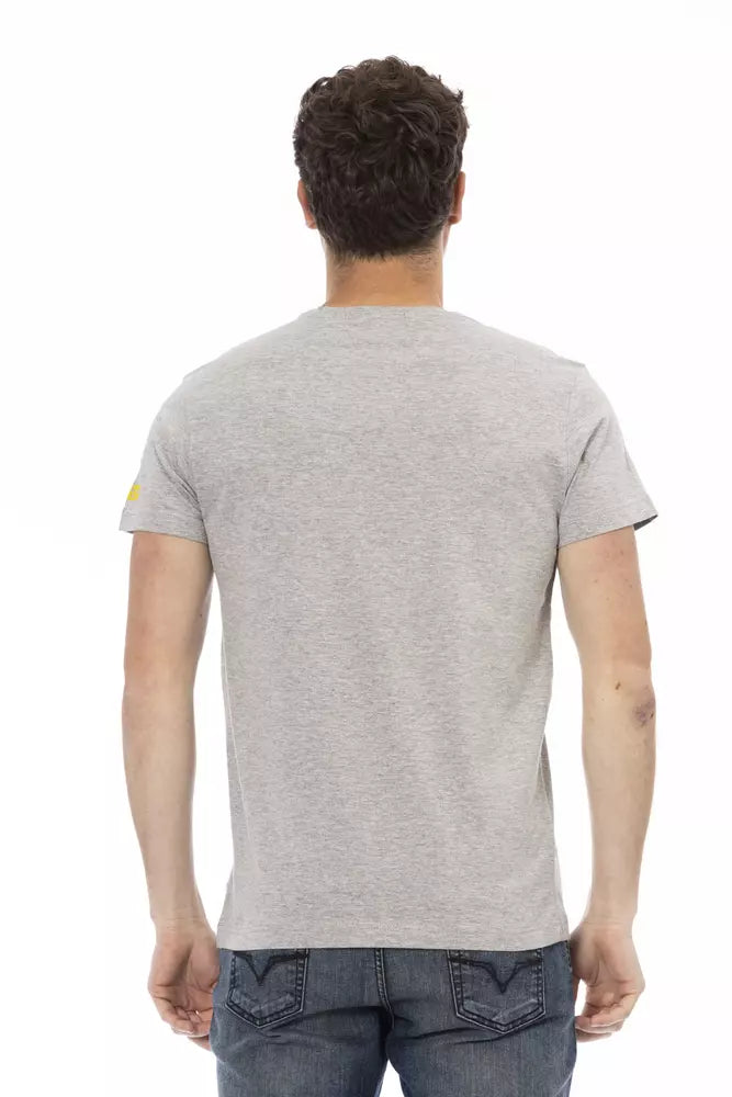 T-shirt gris décontracté élevé avec imprimé élégant