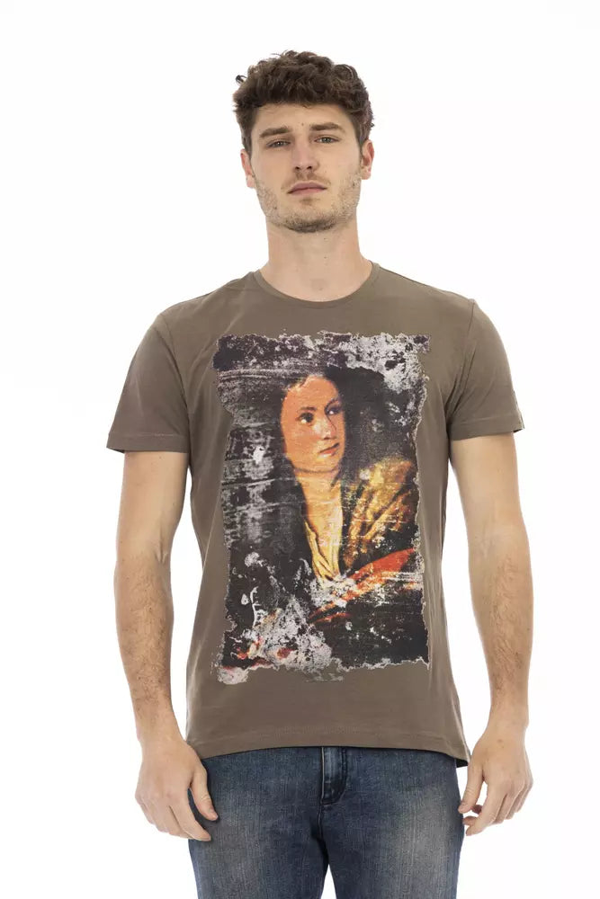 Elegante camiseta marrón de cotilización de algodón