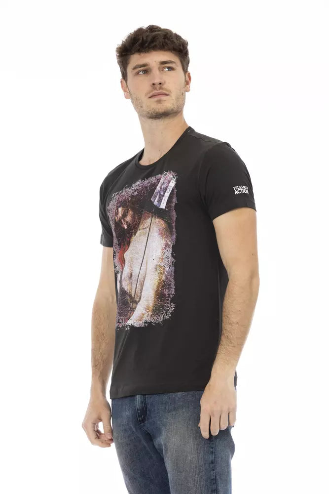 Camiseta de manga corta negra casual elevada