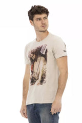 T-shirt de mélange de coton beige pour hommes