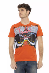 Vibrante TEE de cuello redondo naranja con estampado