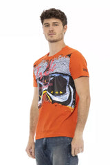 T-shirt à cou rond orange vibrant avec imprimé