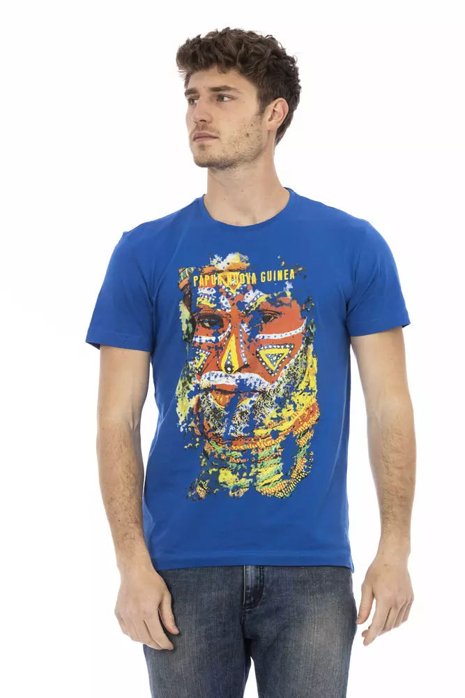 Elegante camiseta azul con estampado delantero