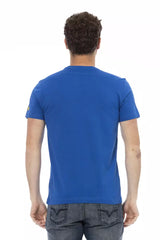 Elegante camiseta azul con estampado delantero