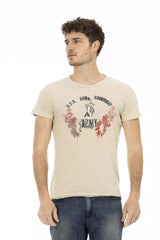 T-shirt di miscela di cotone a maniche corte beige