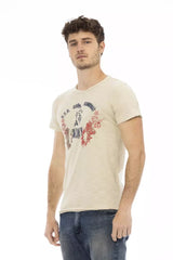 T-shirt di miscela di cotone a maniche corte beige