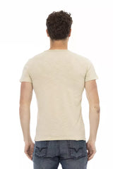 T-shirt de mélange en coton à manches courtes beige à manches courtes