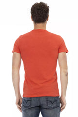 Sleek Red Round Teck Tee con estampado delantero