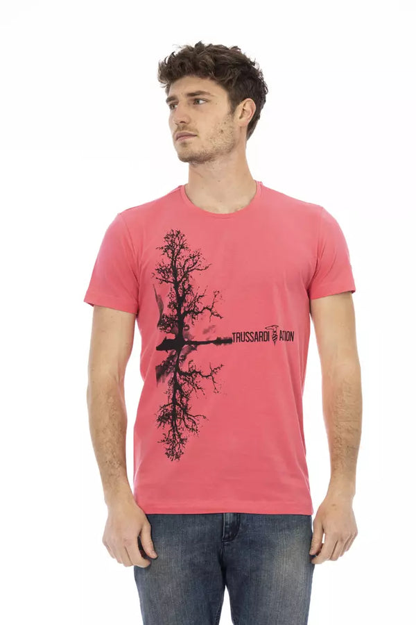 T-shirt à manches courtes rose chic avec imprimé avant unique