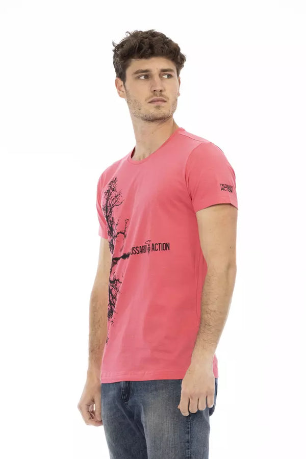 T-shirt à manches courtes rose chic avec imprimé avant unique