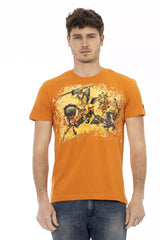 Elegante camiseta de cuello redondo de manga corta de manga naranja