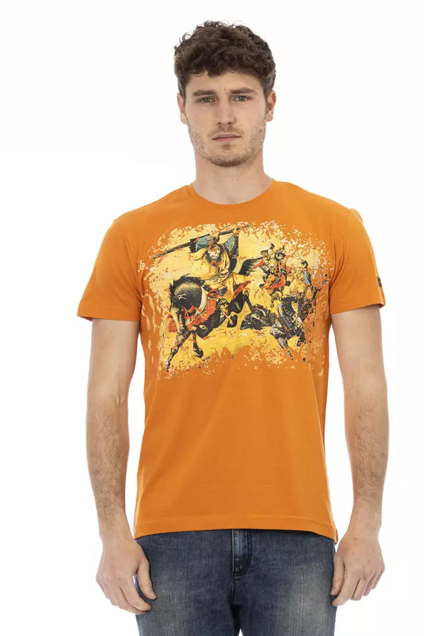 Elegante camiseta de cuello redondo de manga corta de manga naranja