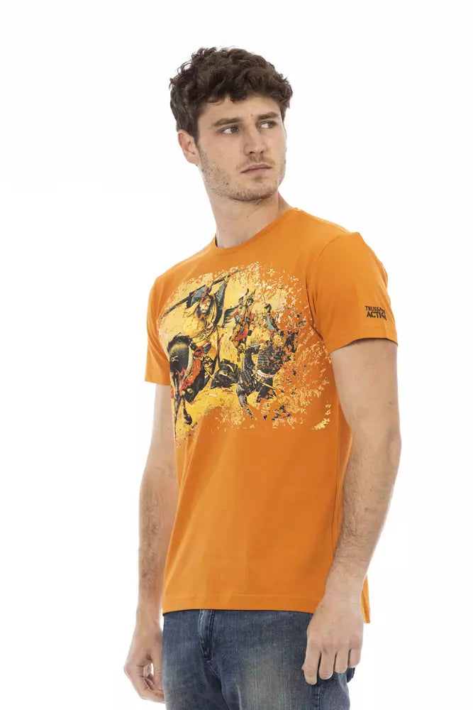 Elegante camiseta de cuello redondo de manga corta de manga naranja