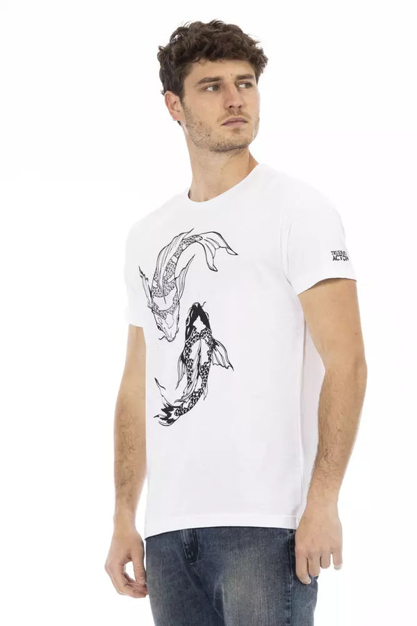 Chic White Round Neck -Baumwoll -T -Shirt