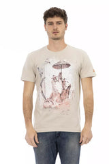 Beige Kurzarm Luxus -T -Shirt mit vorderem Druck