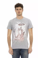 T-shirt de coton gris chic avec imprimé avant artistique