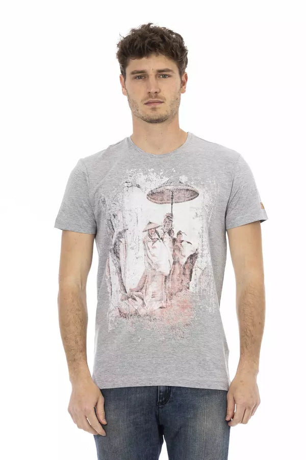 T-shirt de coton gris chic avec imprimé avant artistique