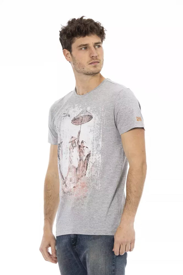 T-shirt de coton gris chic avec imprimé avant artistique