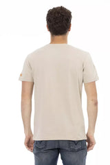 Beige Kurzarm Luxus -T -Shirt mit vorderem Druck