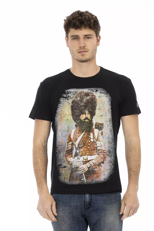 Elegante camiseta negra casual con estampado frontal único