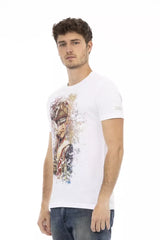 Elegante camiseta de mezcla de algodón blanco con frente gráfico