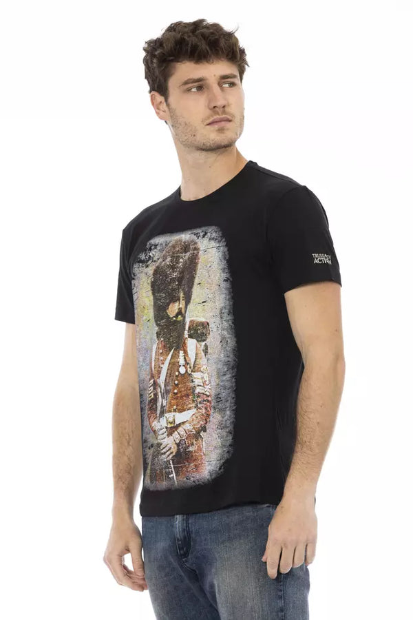 Elegante camiseta negra casual con estampado frontal único