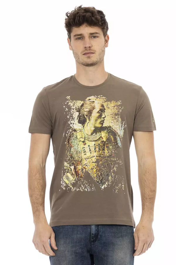 Chic brauner Kurzarm-Baumwoll-Blend-T-Shirt