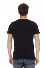 Tee negro casual elevado con estampado frontal único