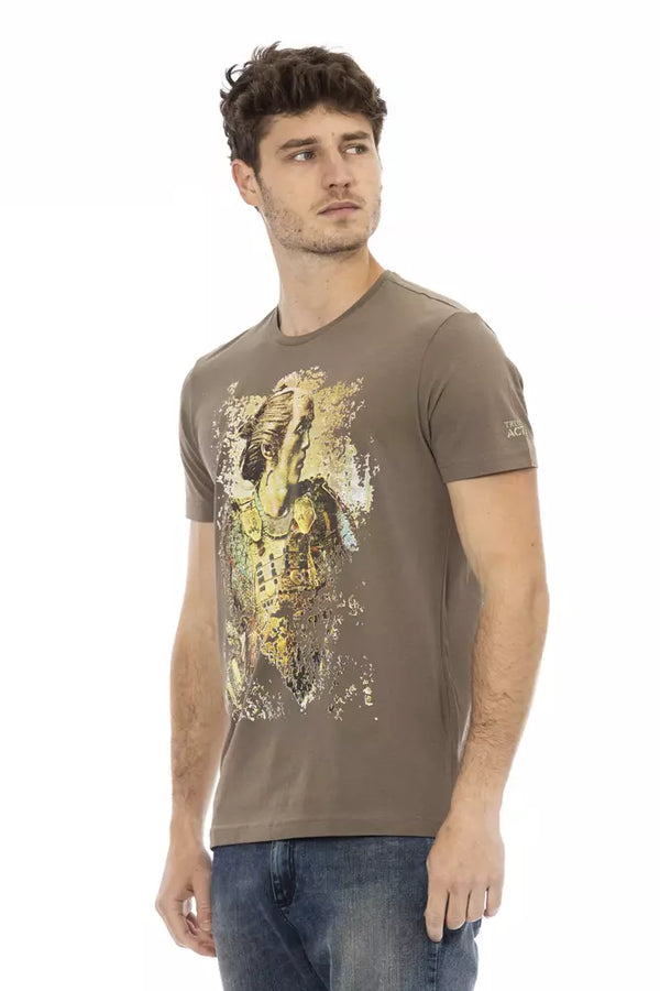 Chic brauner Kurzarm-Baumwoll-Blend-T-Shirt