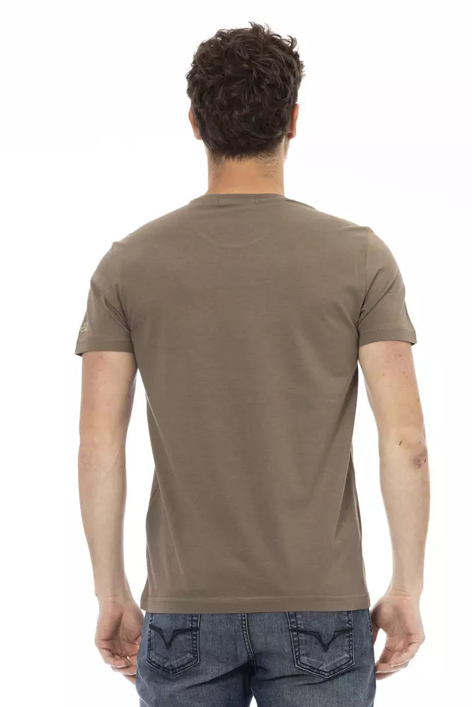 Chic Brown Short Sleeve Cotton-Blend Tee