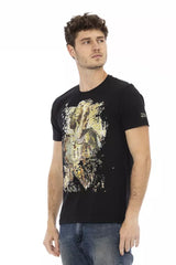 Elegante camiseta de cuello redondo negro con estampado único