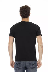 Elegante camiseta de cuello redondo negro con estampado único