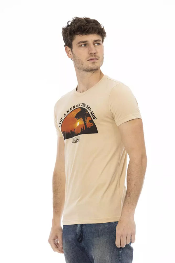 T-shirt à manches courtes beige avec imprimé élégant