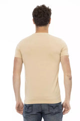 Beige Kurzarm -T -Shirt mit schlankem Druck