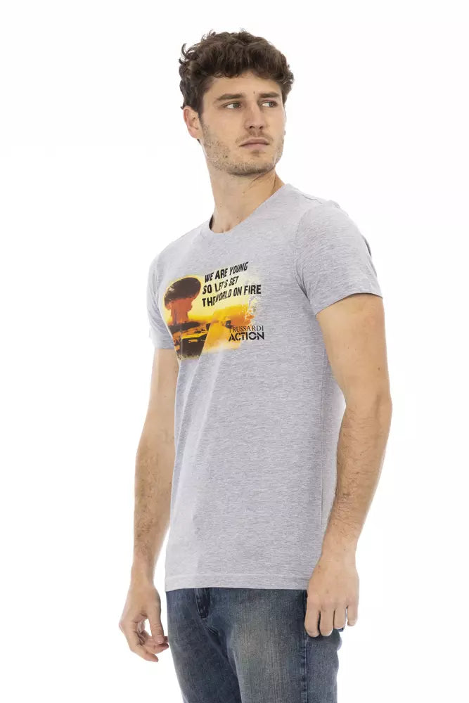 Gray Cotton Men T-Shirt