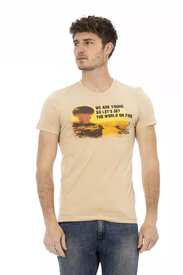 T-shirt à manches courtes beige surélevées avec imprimé avant chic