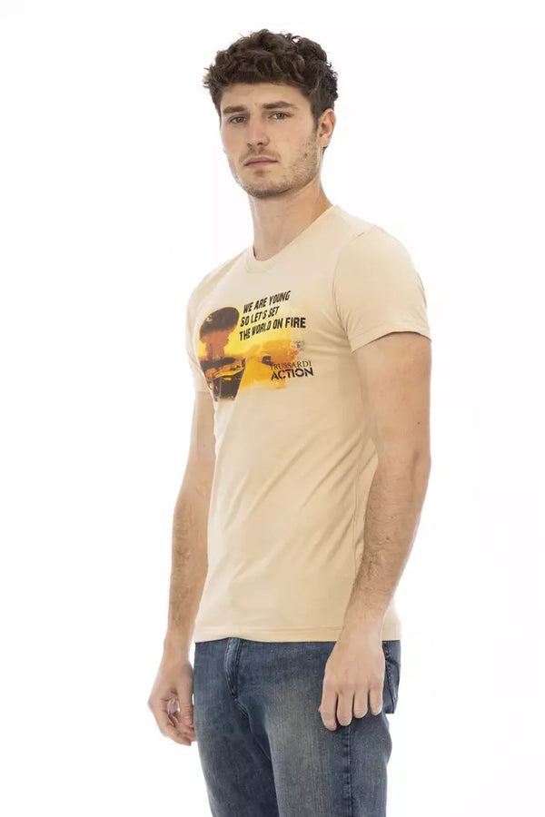 T-shirt a maniche corte beige elevata con stampa anteriore chic