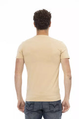 Camiseta de manga corta beige elevada con estampado frontal elegante