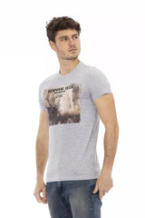 Chic Grey Baumwollmischung rundes Nacken -T -Shirt