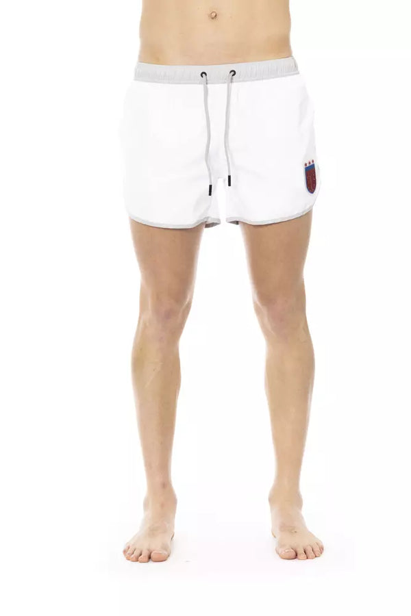 Elegantes pantalones cortos de natación blancos con estampado frontal único