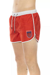 Short de natation rouge vibrant avec imprimé avant